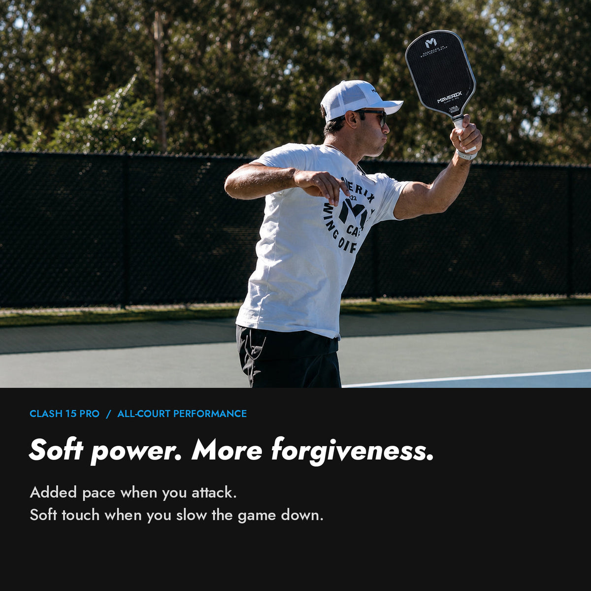 Clash - 15 PRO photographed on the pickleball court
