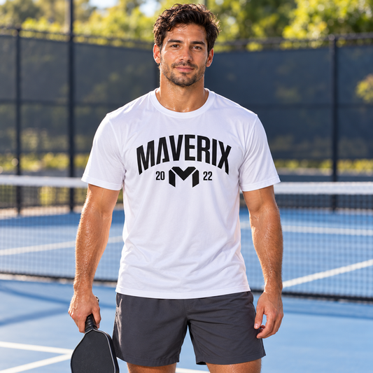 White Maverix 100% polyester shirt — courtside